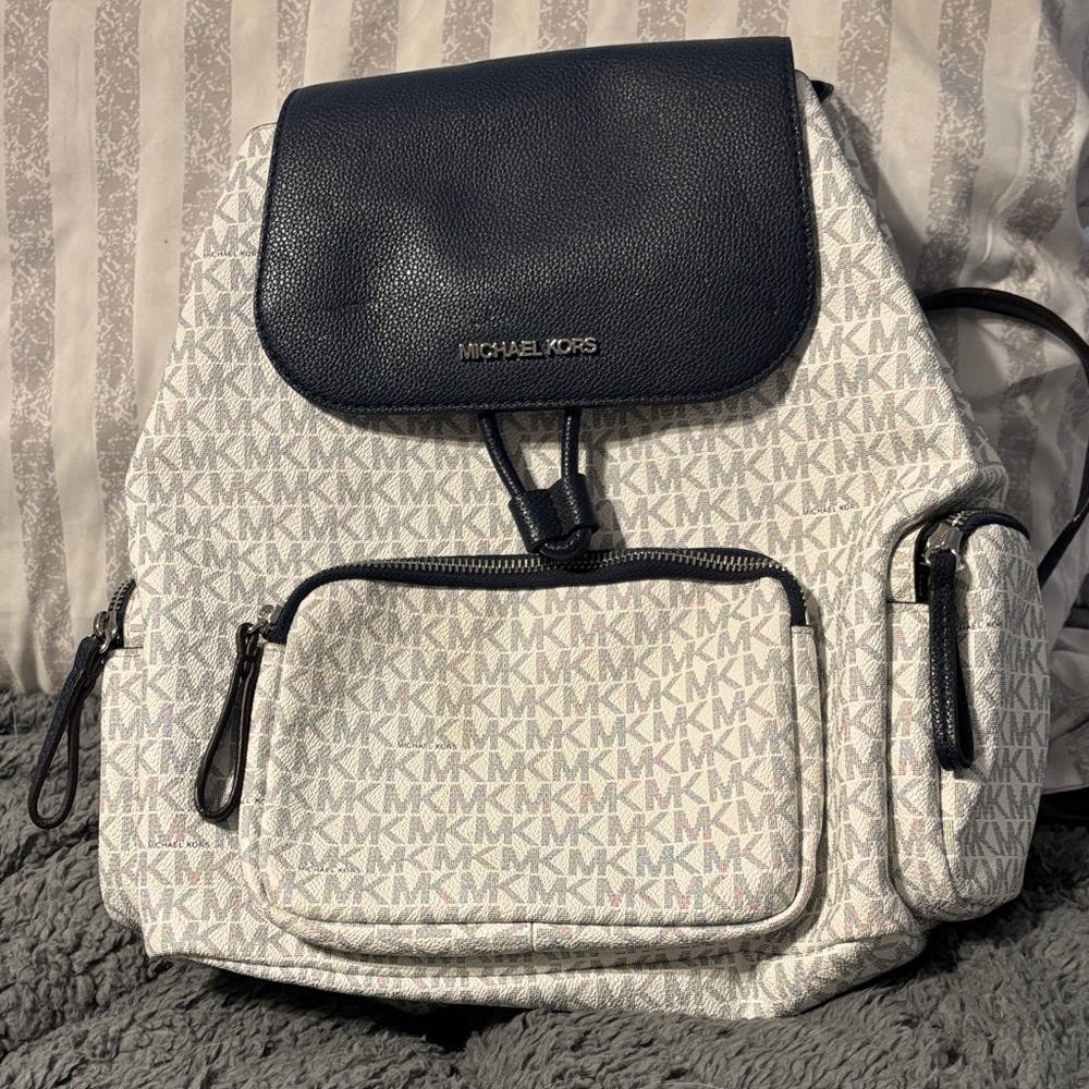 Michael Kors Navy and White Logo Backpack